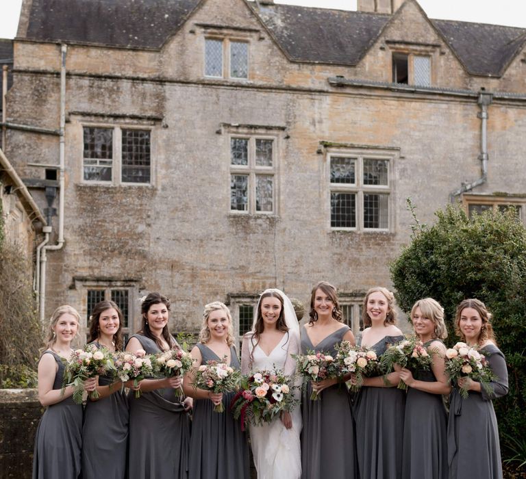 Grey bridesmaid dresses for Brympton House wedding 