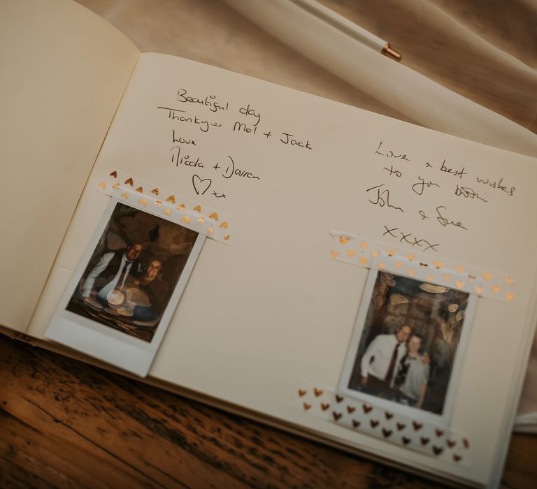 Guests messages in polaroid wedding guest book 