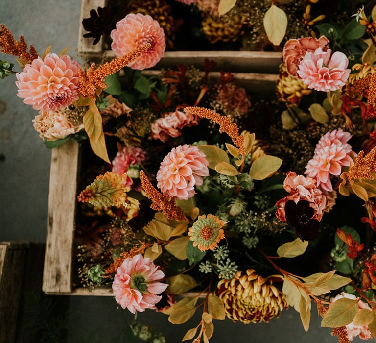 pink dahlia wedding flowers