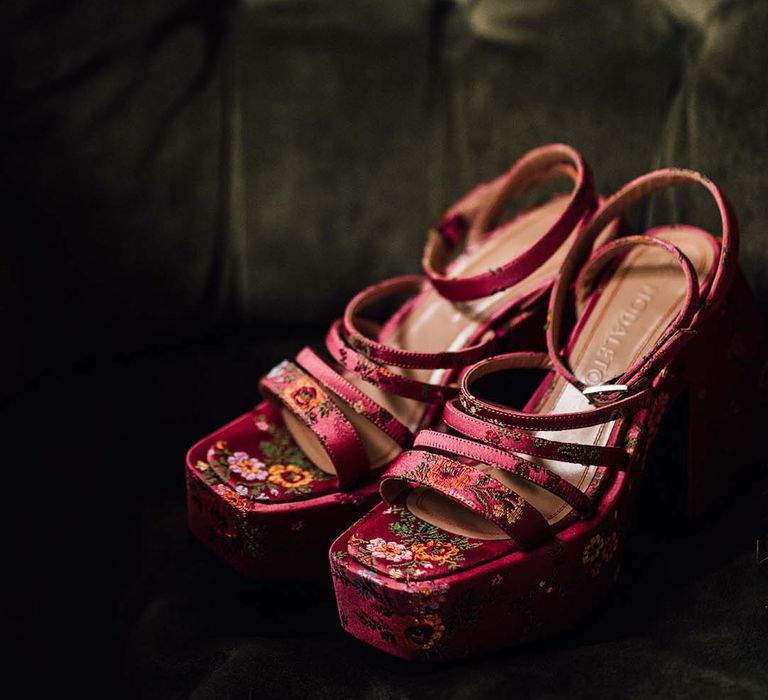 Pink floral patterned platform wedding shoes from Nodaleto 