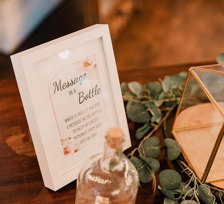 Alternative wedding guest book idea with personal message in a bottle 