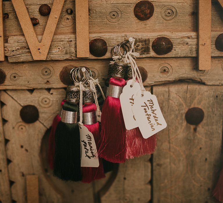 Tassel and luggage tag escort cards 