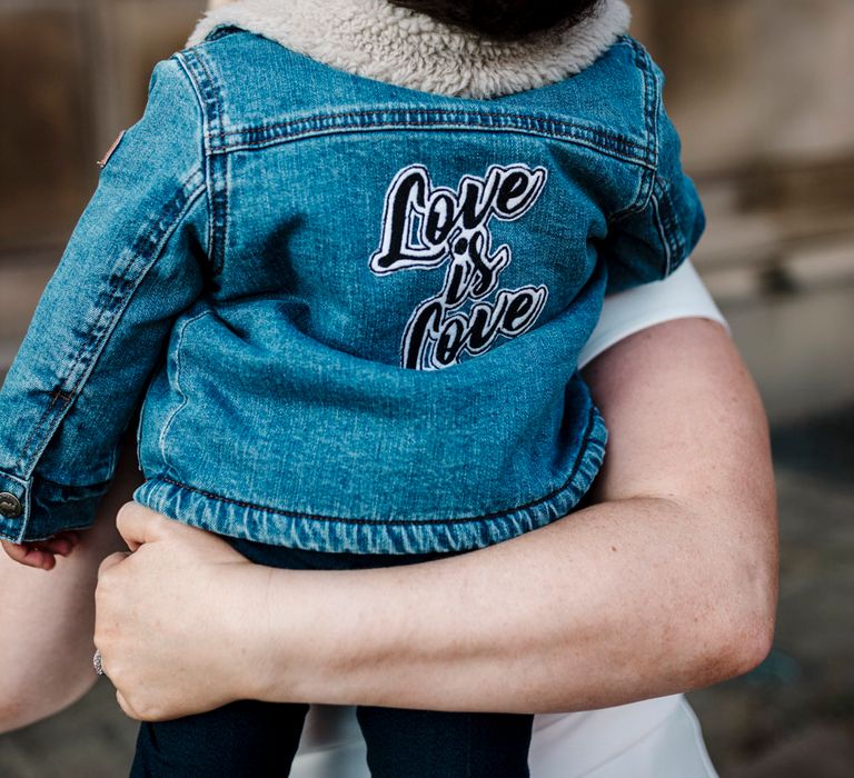 Love is love personalised denim jacket wedding inspiration 