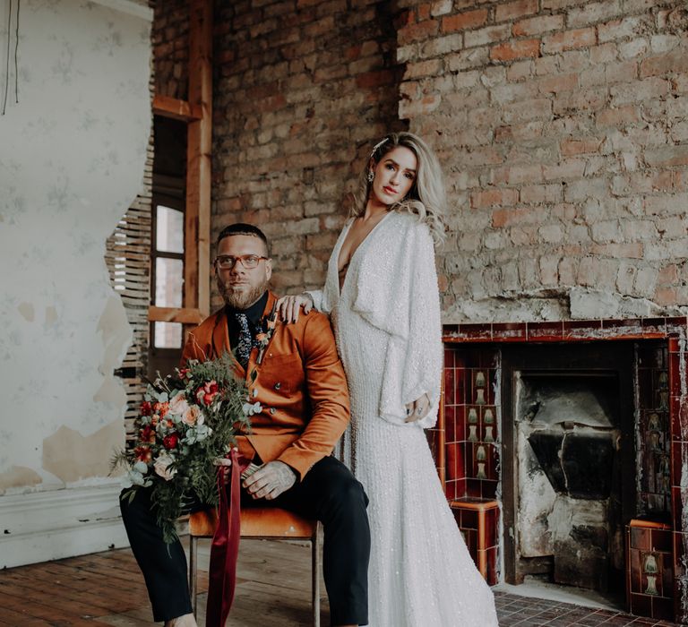 Edgy young bride and groom in Victoria Baths