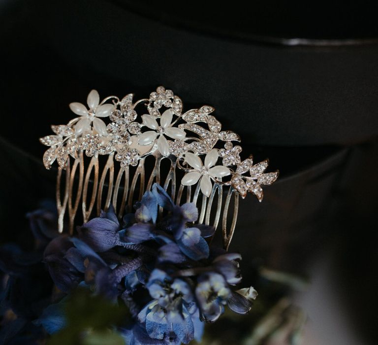 Bridal hair accessory with flowers and diamonds