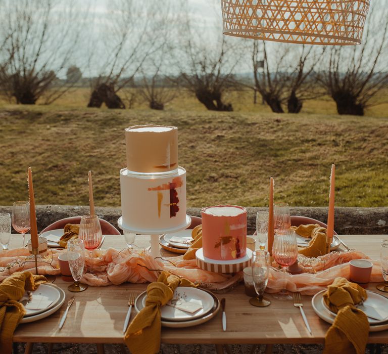 Blush tablescape for outdoors wedding at Almonry Barn Somerset