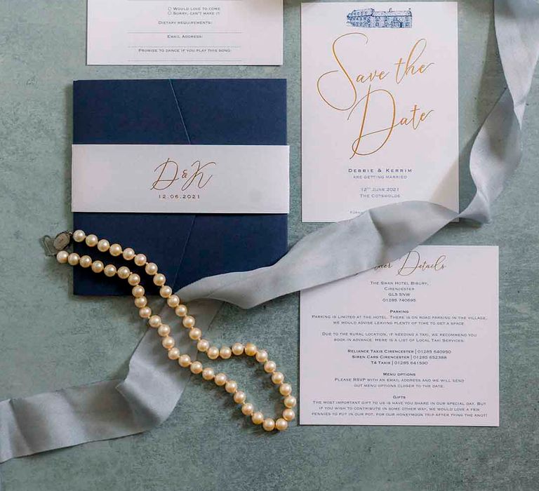 Wedding stationery complete with blue inspired colour theme 