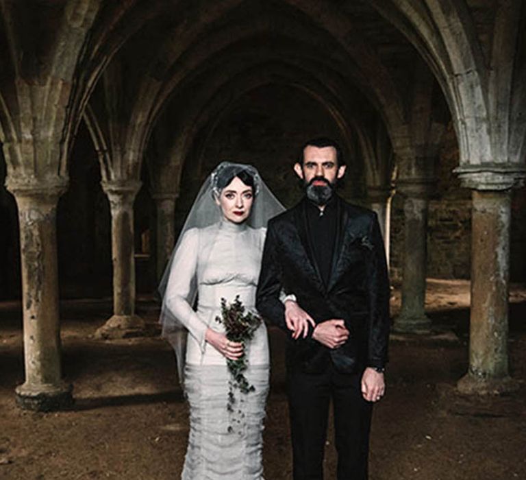 The Pilgrim's Rest gothic wedding venue with bride and groom 