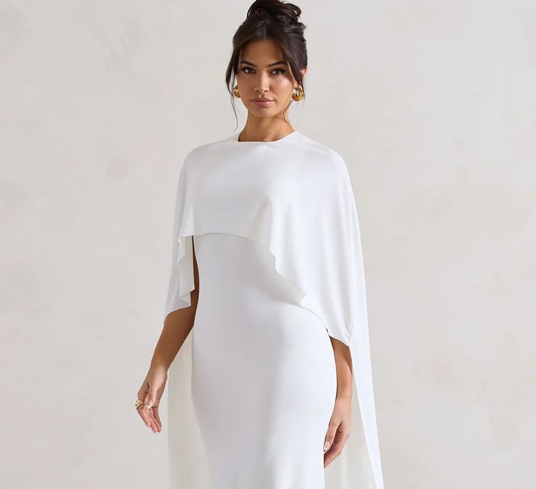 Jersey white maxi dress with cape sleeves 