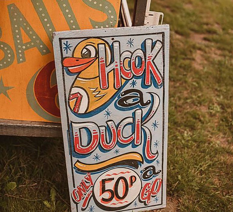 Hook a duck fairground game sign for wedding entertainment 