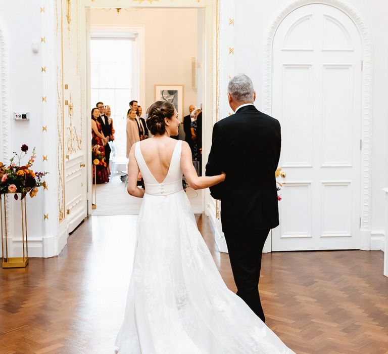 Carlton House Terrace wedding ceremony bridal entrance in Stephanie Allin wedding dress