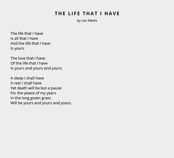 The Life That I Have by Leo Marks