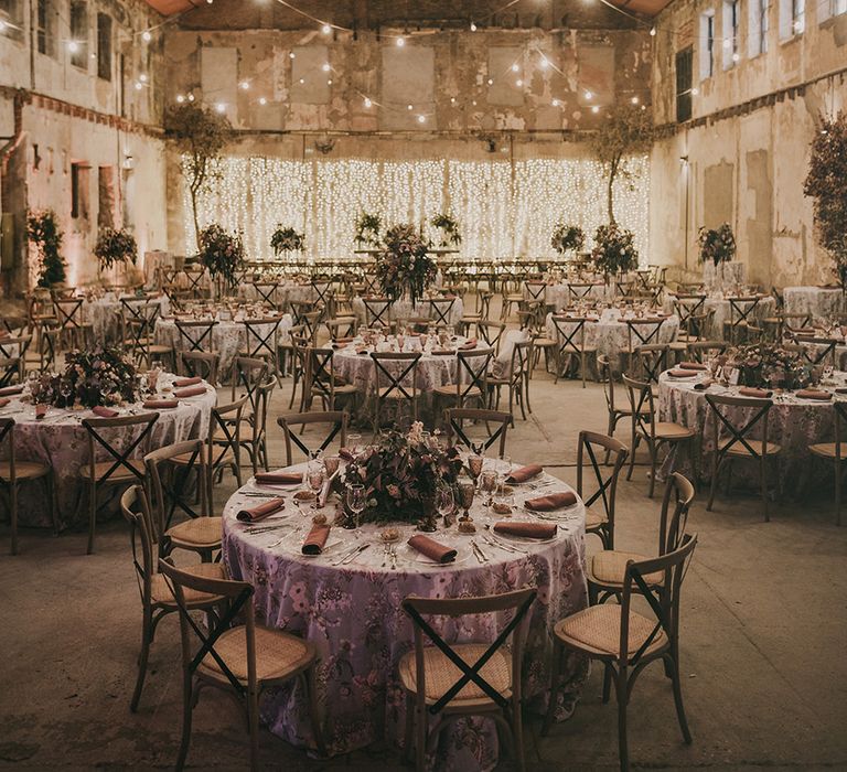 industrial chic wedding decor at warehouse wedding