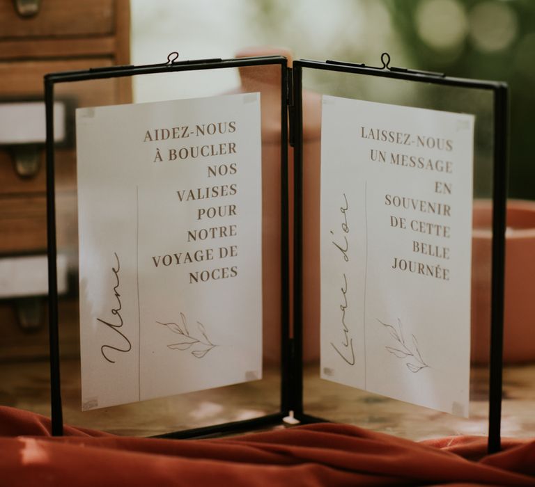 Wedding signs in black backless frames 