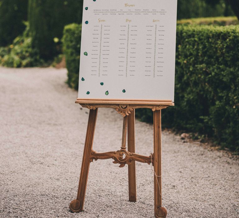 Tuscany wedding seating plan sign for outdoor wedding in Italy