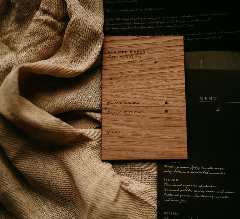 Wooden wedding stationery for neutral wedding theme inspiration