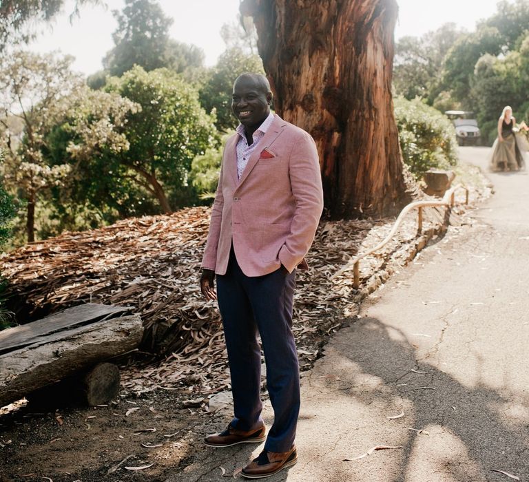 Pink jacket for groom