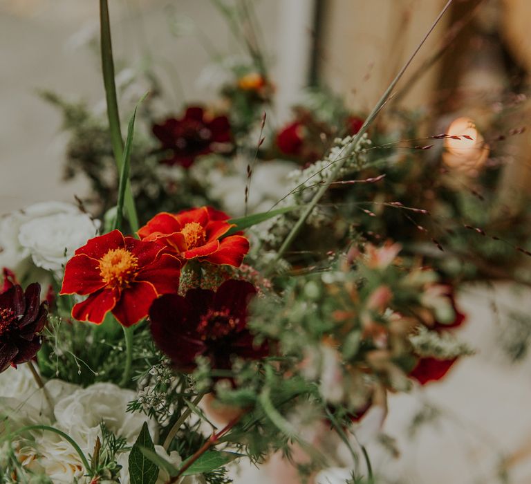 Red and green wedding flowers for autumn wedding 