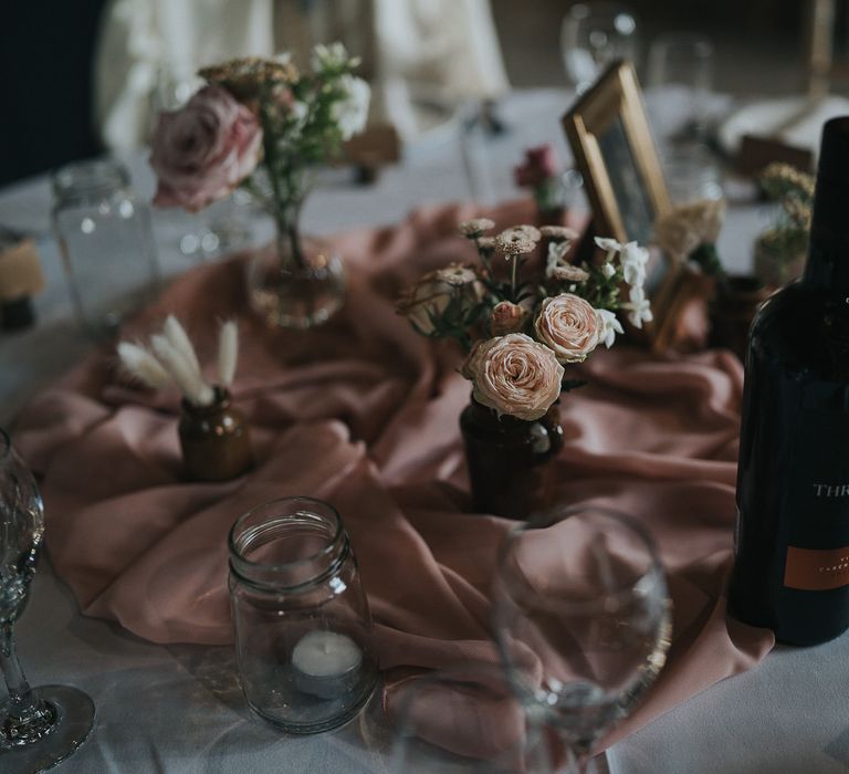 Gothic fairytale wedding vibes with pastel pink colours for tablescape at the Charleston House