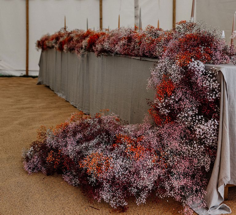 trailing gypsophila flower cloud top table wedding decor 