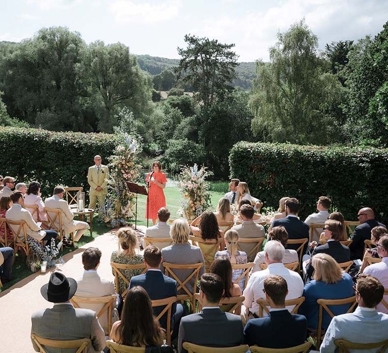 Back garden wedding for couple with house in Bath with views of countryside