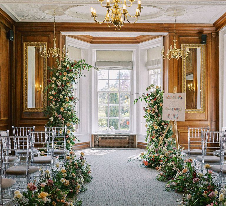 Barnett Hill Hotel wedding ceremony aisle flowers and welcome sign 