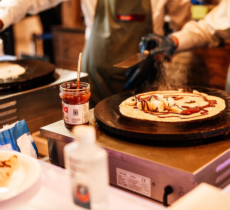 Crepe van during wedding reception at Bradwell Abbey