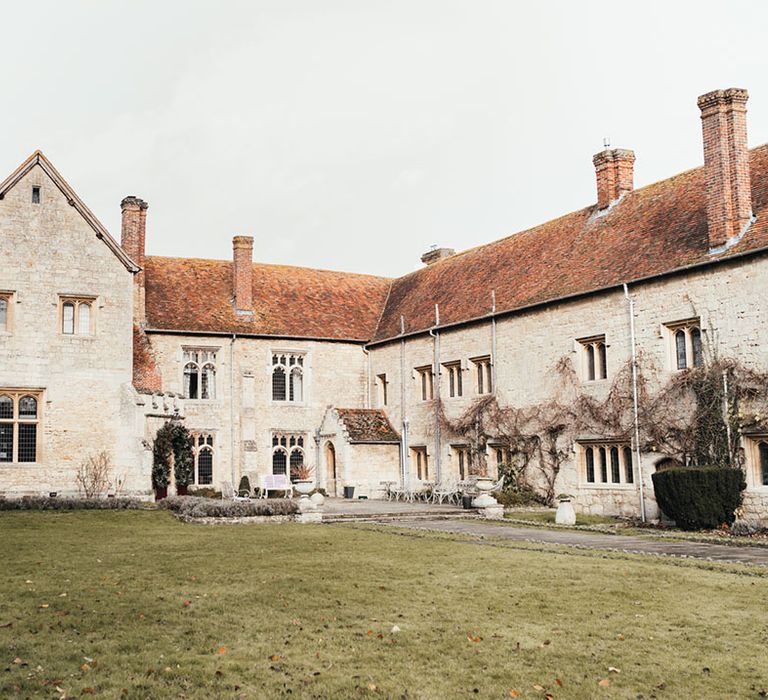 Country house Notley Abbey wedding venue in the wintertime for Christmas wedding 