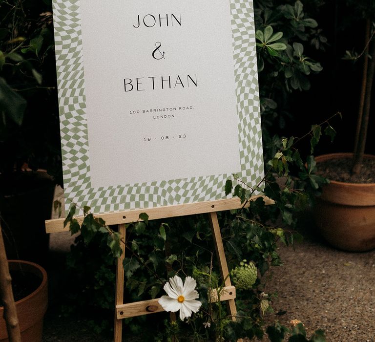 Sage green and white retro wedding welcome sign 