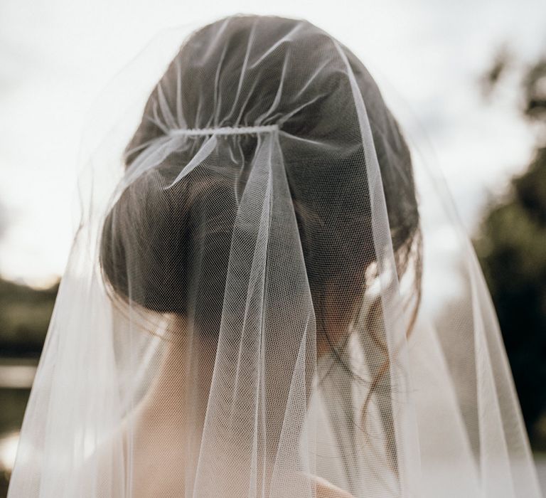 Sheer cathedral length wedding veil 