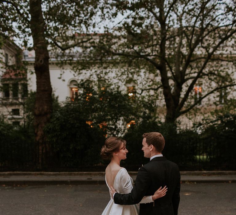 Bride and groom wedding photography London city center 