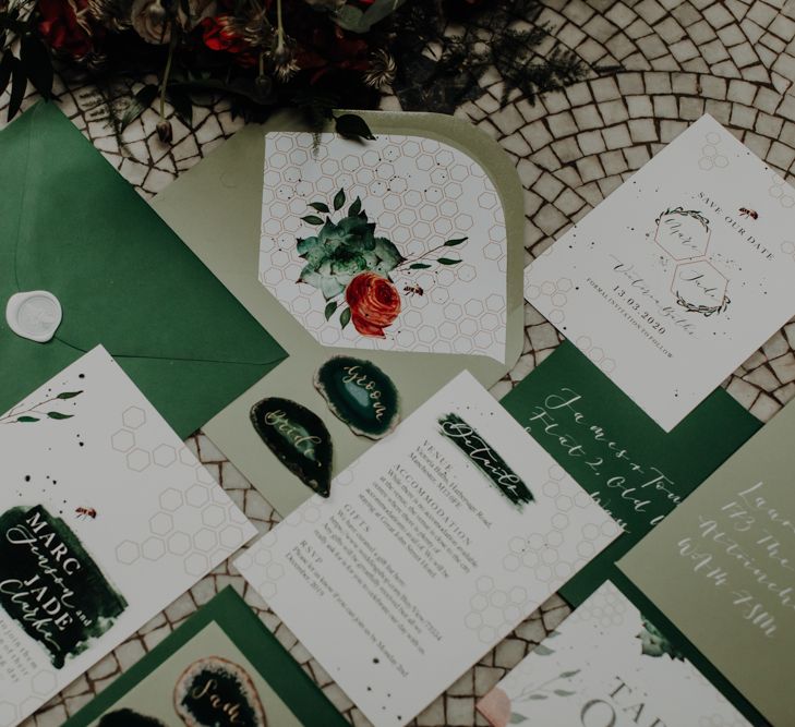 Green wedding stationery by Rock Paper Nib