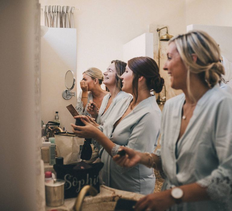 Bridesmaids get ready at Le Mas De La Rose