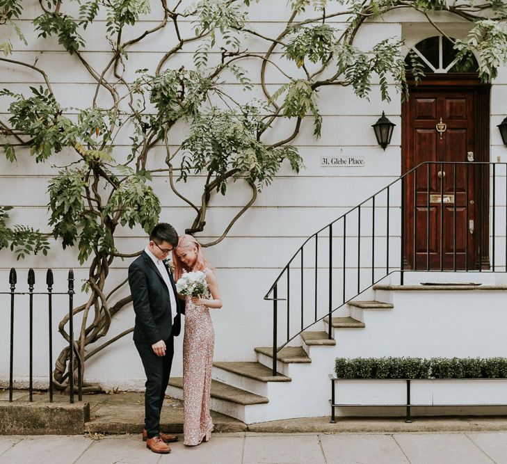 Bride and groom couples portraits at Glebe Place in Chelsea 