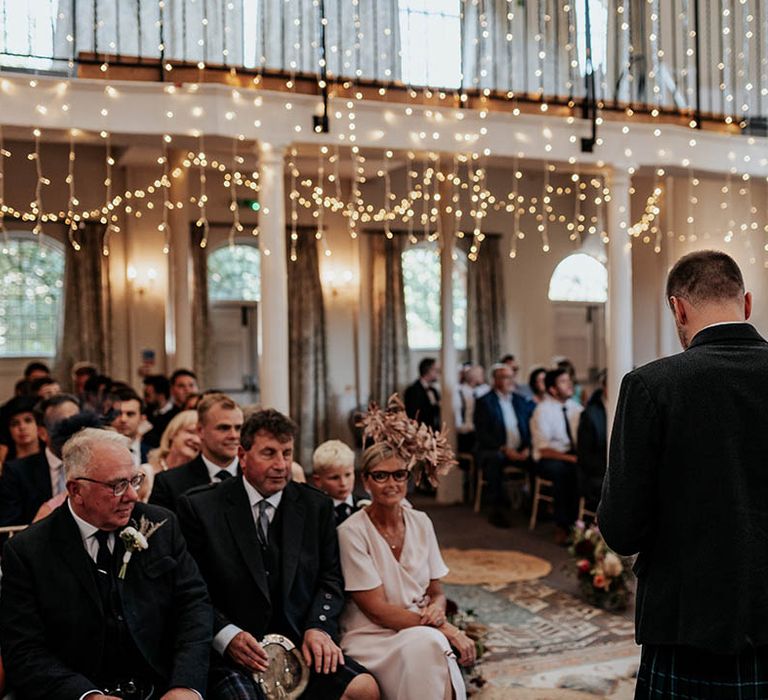 Bespoke ceremony at The Kings Chapel, Old Amersham with fairy light wedding decor