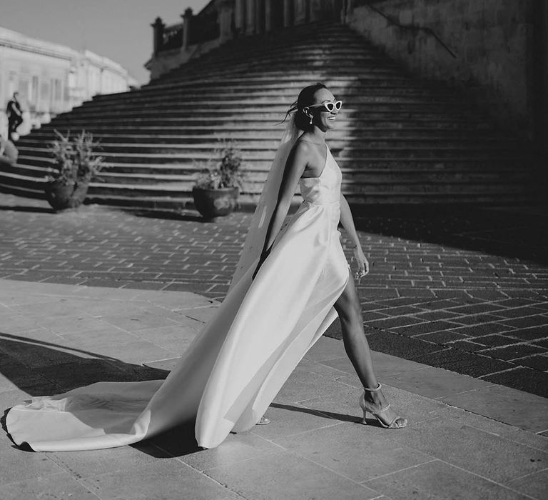 one shoulder Jane Hill bridal gown at Sicily wedding 