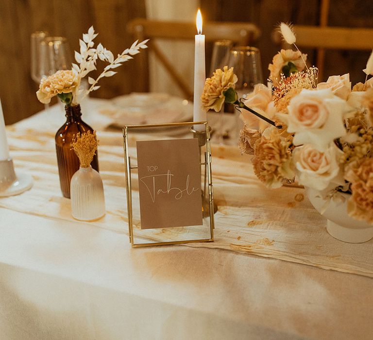 top table wedding sign in a gold frame