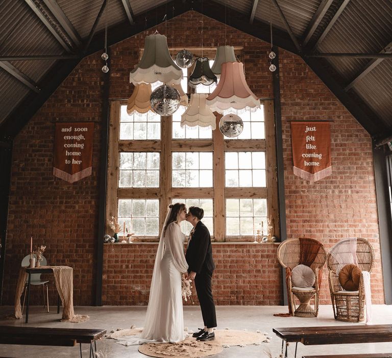 The Giraffe Shed wedding venue with pastel lampshade wedding decorations 