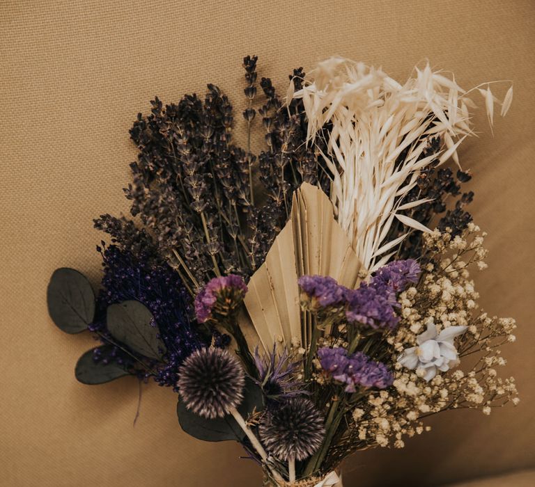 Dried purple lavender bouquet with locket