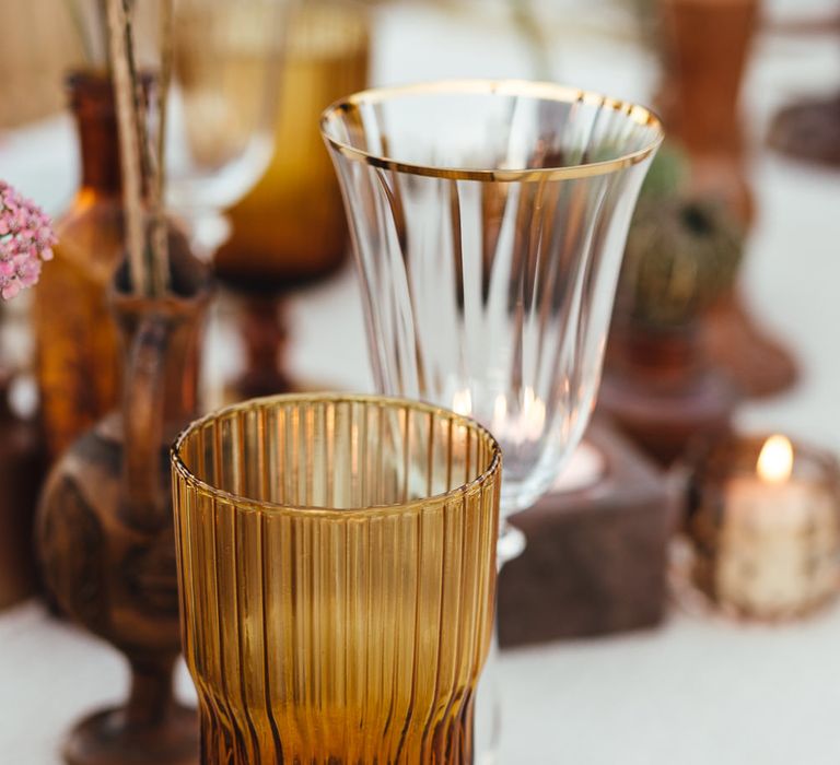 Wine glasses in boho decor