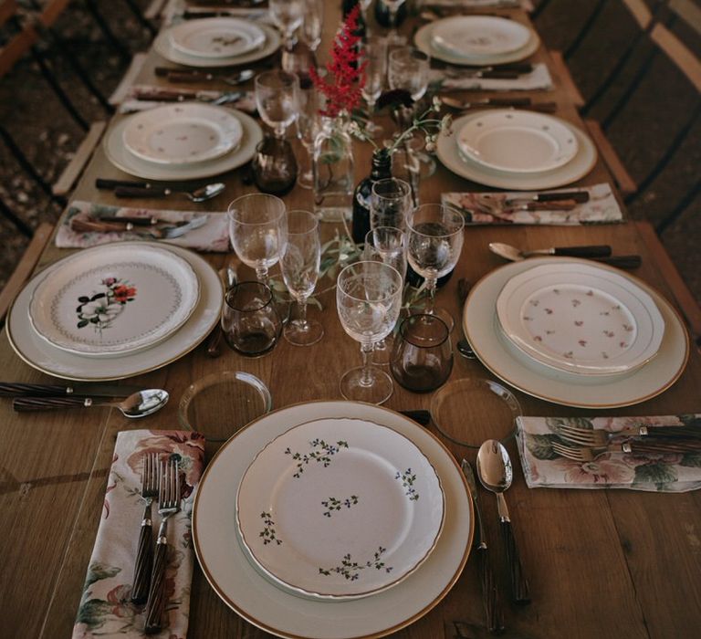 Ditsy floral table settings for a boho inspired wedding