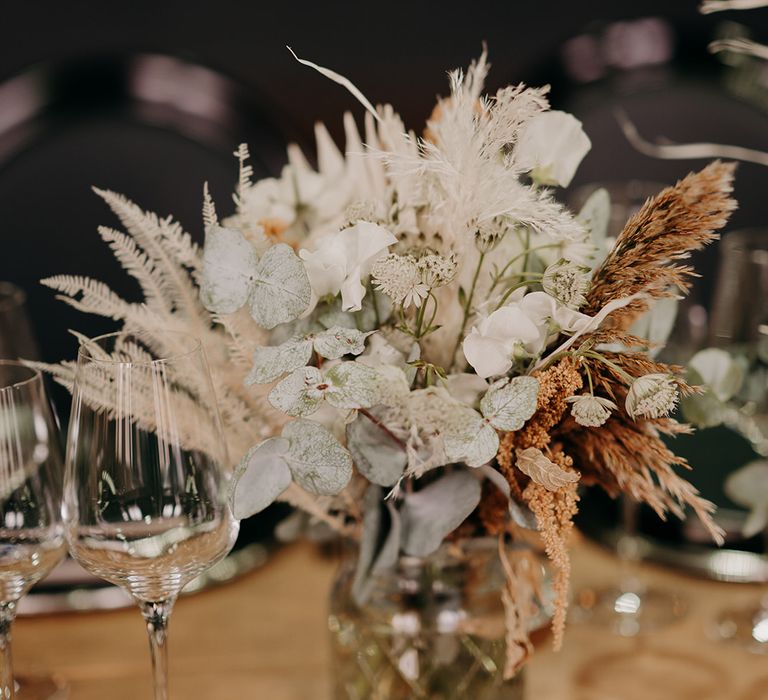 Dried floral bouquet with pampas grass in neutral tones