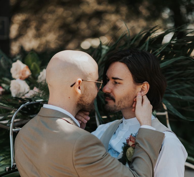 Two grooms at The Larmer Tree gardens elopement 