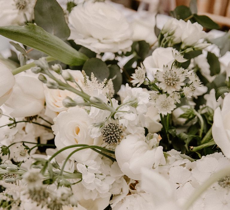 White & green wedding florals for Hampton Manor reception