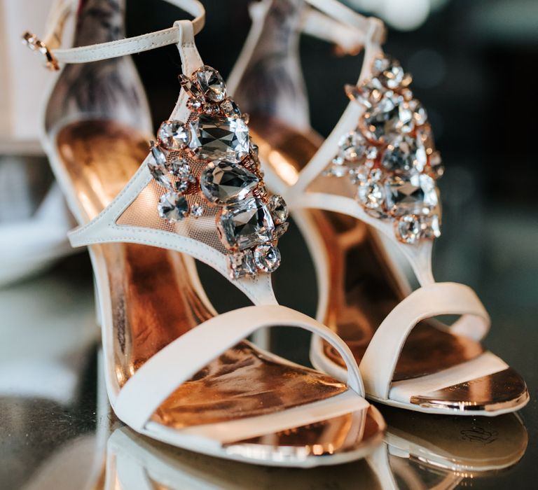 Jewel encrusted bridal shoes