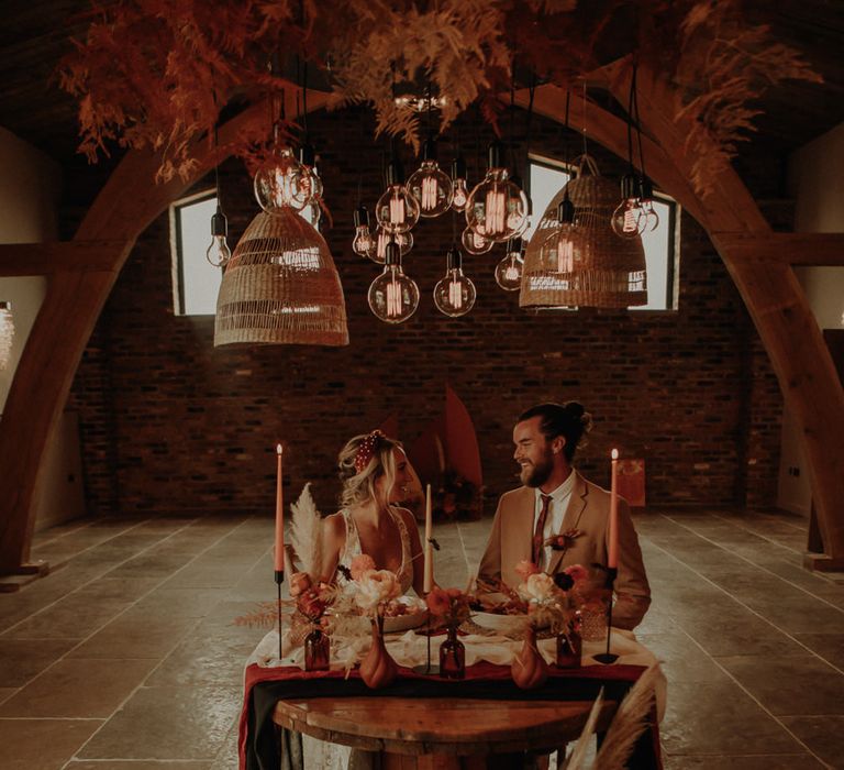 Intimate wedding at Oakwood at Ryther with orange wedding theme 