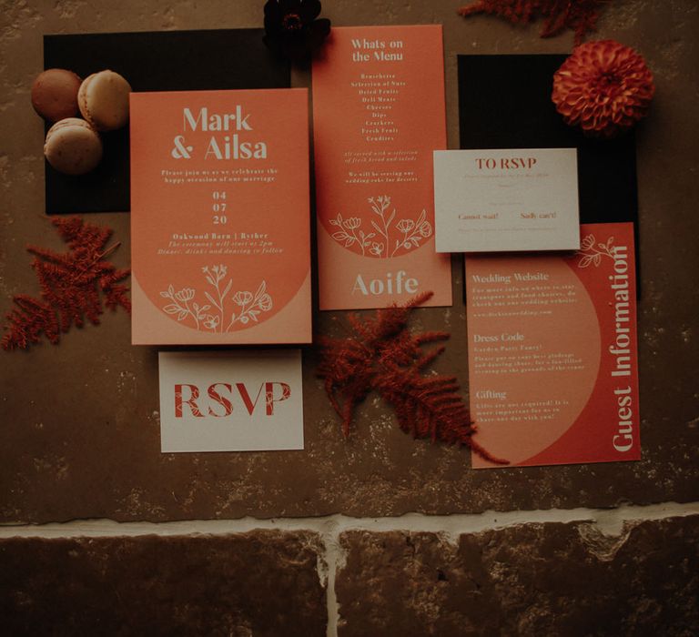 Orange wedding stationery suite by Wonderland Invites 