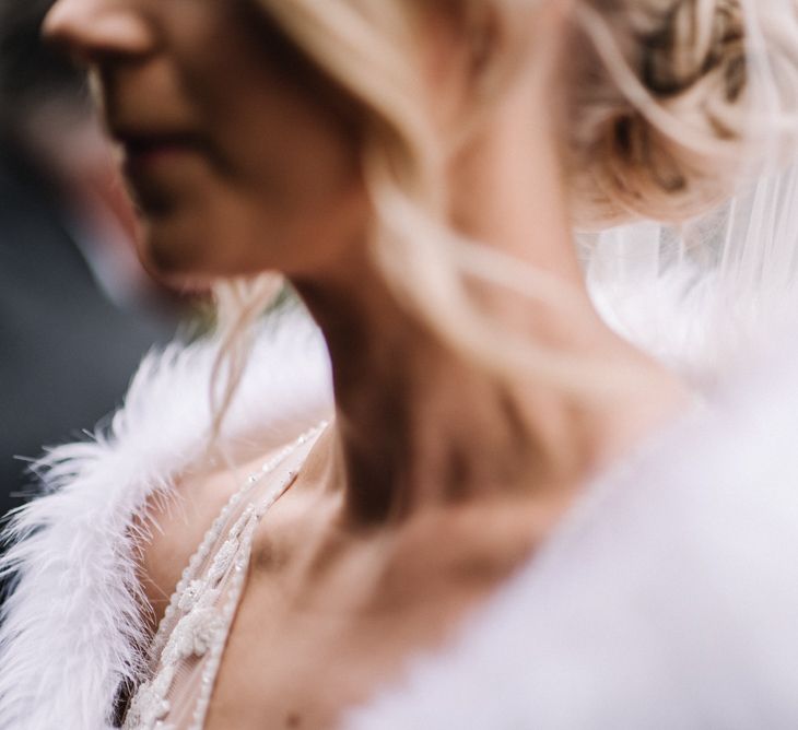 White feather bridal shawl