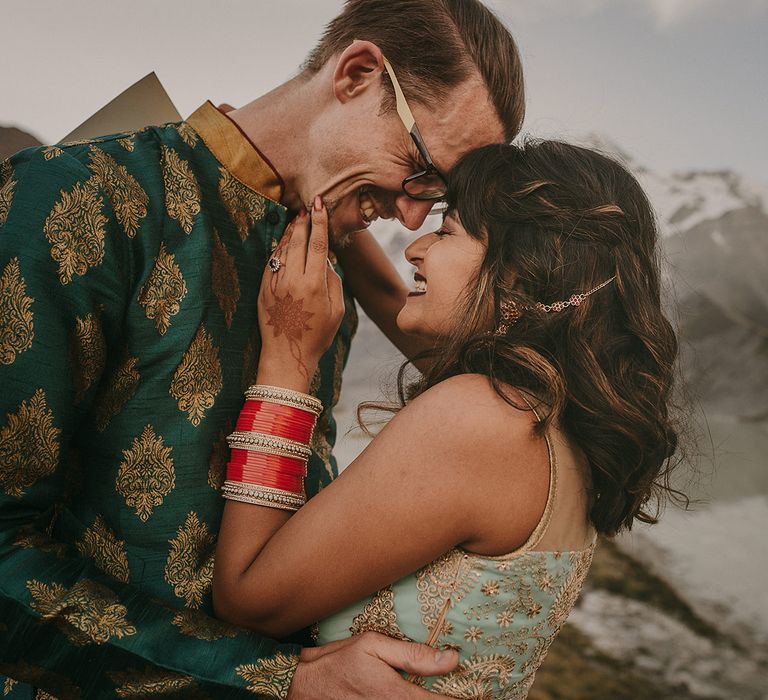 The bride and groom eloped at Mount Cook, New Zealand