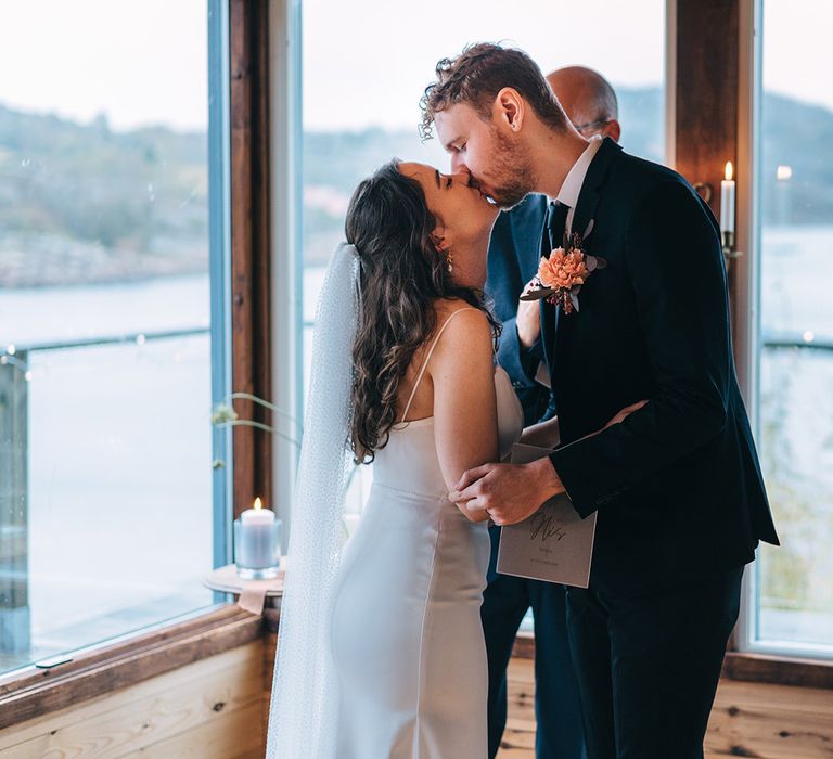 Just married at their micro destination wedding ceremony in Sweden